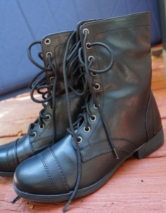 Black low heel lace up boots