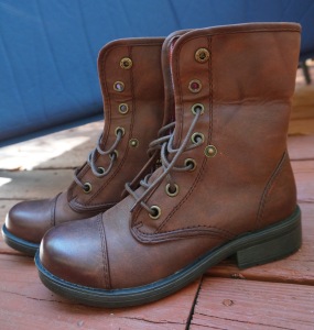 Brown low heel lace up boots